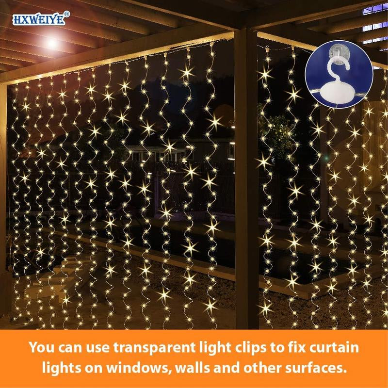 HXWEIYE 300LED Fairy Curtain Lights, 9.8X9.8Ft Warm White USB Plug in 8 Modes Christmas String Hanging Lights with Remote for Bedroom, Indoor, Outdoor, Weddings, Party